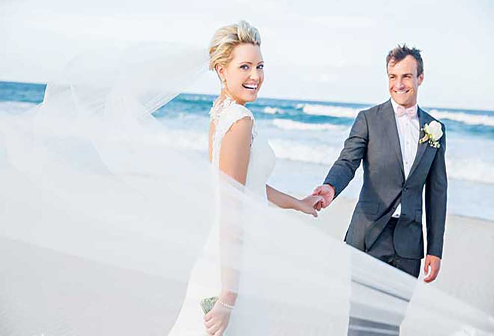 Bride and groom on their beach for their gold coast wedding