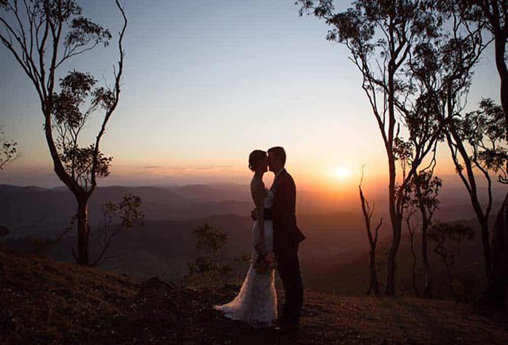 A Gold Coast Hinterland wedding at sunset.