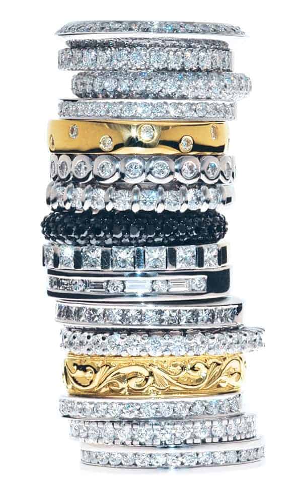Stack of diamond wedding rings
