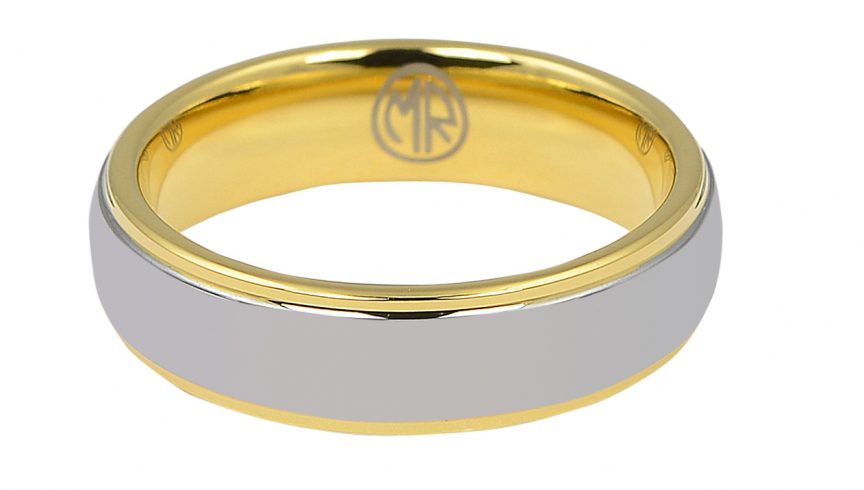 Gold Faceted Tungsten 8mm Mens Ring